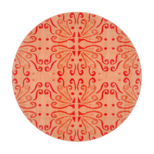 Tabla De Cortar Floral de rubí: Patrón geométrico tribal.