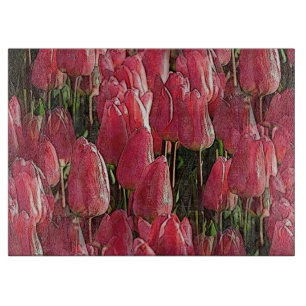 Tabla De Cortar Floral de tulipanes rosados