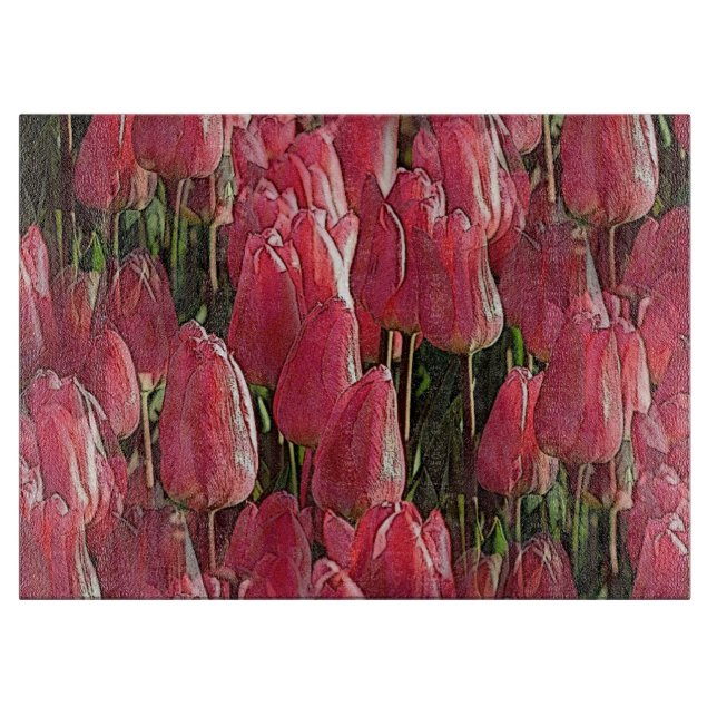 Tabla De Cortar Floral de tulipanes rosados (Anverso)