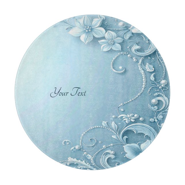 Tabla de cortar floral decorativa azul (Anverso)