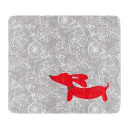 Tabla de cortar floral del Dachshund rojo