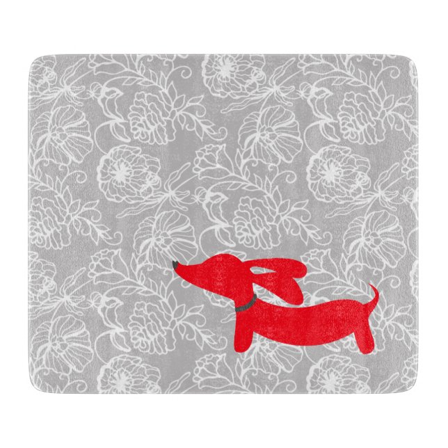 Tabla de cortar floral del Dachshund rojo (Anverso)