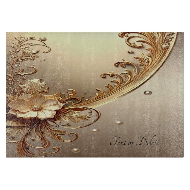 Tabla de cortar floral dorada ornamentada (Anverso)