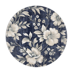 Tabla De Cortar Floral en azul