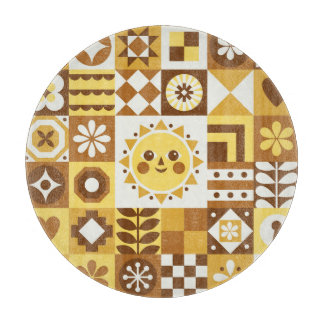 Tabla De Cortar Floral escandinava: Tarjeta de cosecha abstracta.