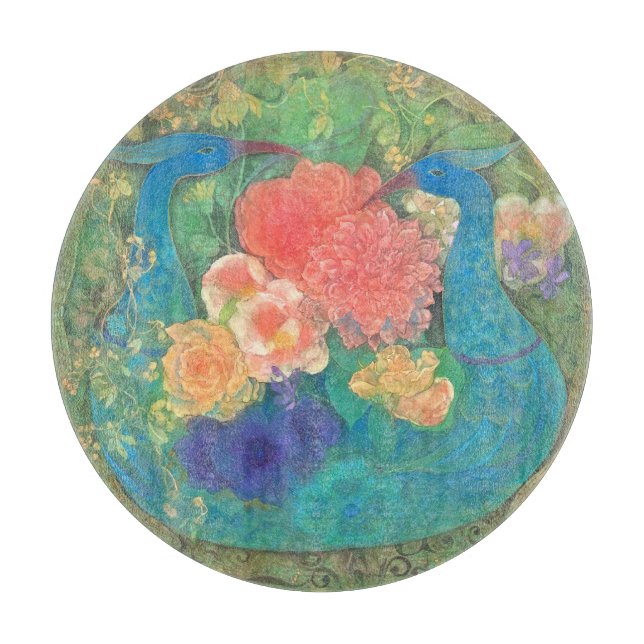 Tabla De Cortar Floral Fantasia: Peacocks in Bloom (Anverso)