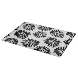 Tabla De Cortar Floral Funky negra y blanca