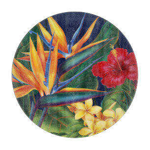 Tabla de cortar floral hawaiana del paraíso