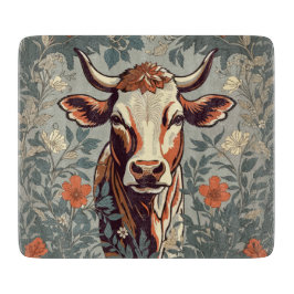 Tabla De Cortar Floral inspirada por William Morris, Vintage Cow