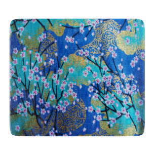 Tabla De Cortar Floral japonesa cerezo floral azul oro