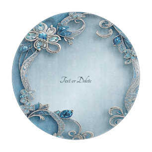 Tabla de cortar floral ornamentada azul