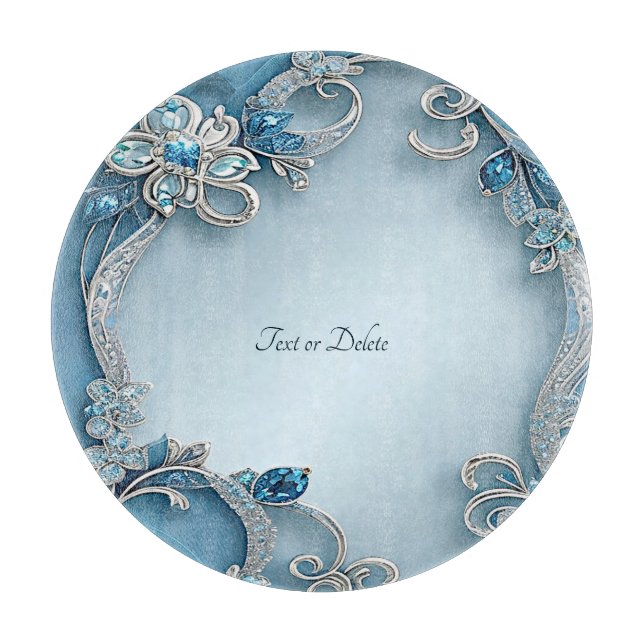 Tabla de cortar floral ornamentada azul (Anverso)