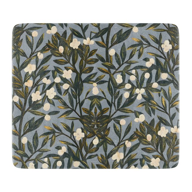 Tabla De Cortar Floral pattern on  dusty blue-gray background (Anverso)