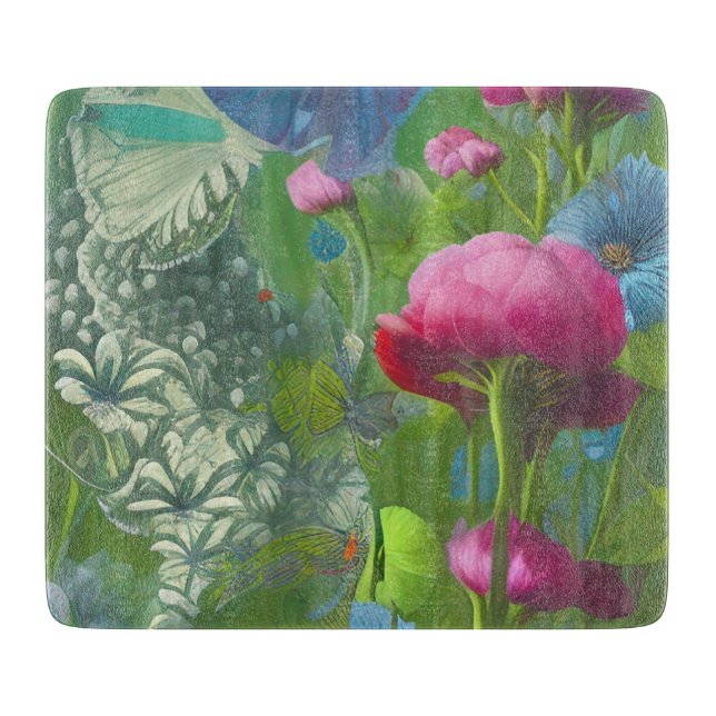 Tabla De Cortar Floral rosa, azul y blanco (Anverso)