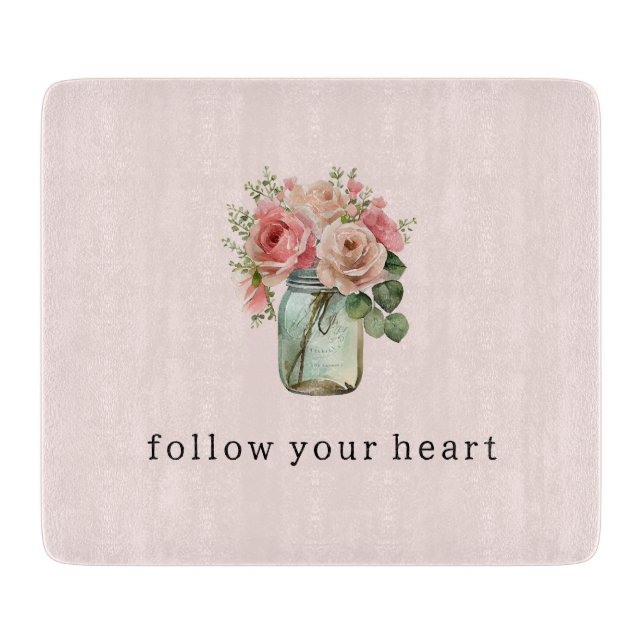 Tabla De Cortar Floral rosa Mason Jar (Anverso)