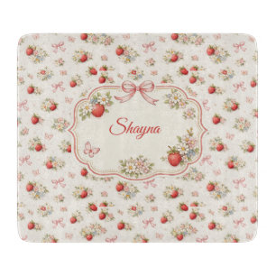 Tabla De Cortar Floral vintage de fresa sin costuras cottagecore