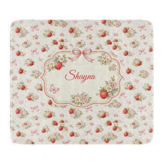Tabla De Cortar Floral vintage de fresa sin costuras cottagecore