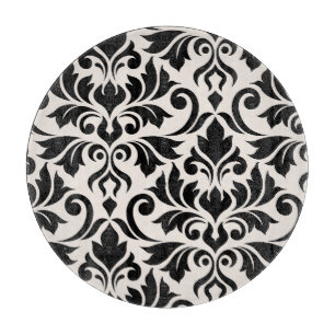 Tabla De Cortar Florecer Damask arte I negro en crema