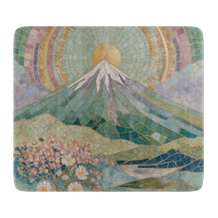 Tabla De Cortar Florecimiento Etéreo: Volcán de Mosaico Pastel en