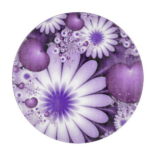 Tabla De Cortar Flores abstractas y fractales cardíacos en el amor