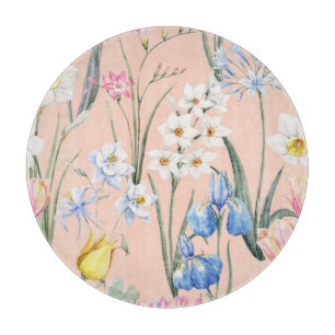 Tabla De Cortar Flores acuáticas de primavera, tapicería retro.
