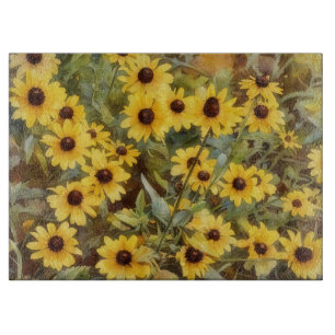 Tabla De Cortar Flores Amarillas de Acuarela al Estilo Vintage en