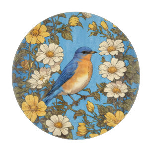 Tabla De Cortar Flores amarillas y blancas animadas del Bluebird