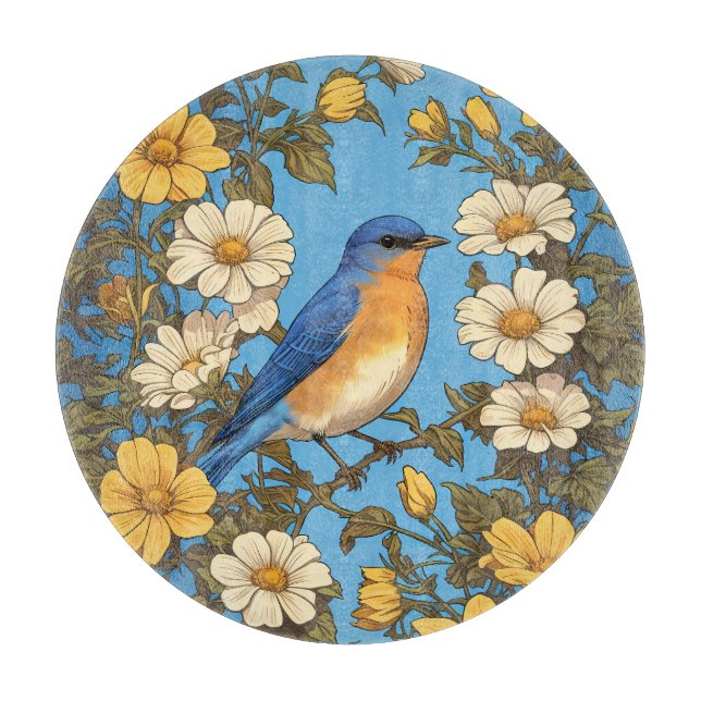 Tabla De Cortar Flores amarillas y blancas animadas del Bluebird (Anverso)