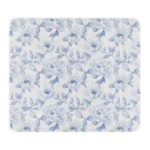 Tabla De Cortar Flores Azules Blancas Bonitas Elegantes