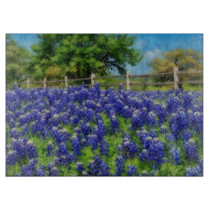 Tabla De Cortar Flores Azules de Texas Bluebonnets Arte Vidrio
