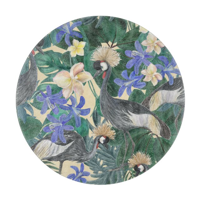 Tabla De Cortar Flores Azules Plumerias, Acuarela Seamless. (Anverso)