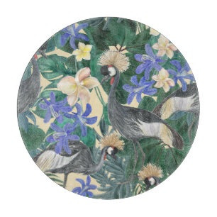 Tabla De Cortar Flores Azules Plumerias, Acuarela Seamless.