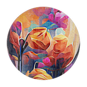 Tabla De Cortar Flores azules rojas Naranja de arte Abstracto flor