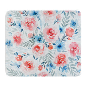 Tabla De Cortar Flores Azules Roses Rosa Patrón Floral acuarela
