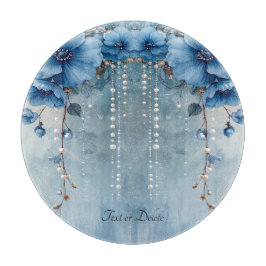 Tabla de cortar flores azules y perlas