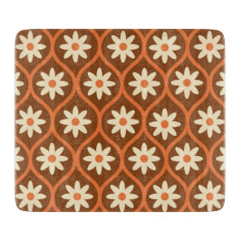Tabla De Cortar Flores Blancas Retro sobre Ogee Vintage Marrón
