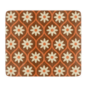 Tabla De Cortar Flores Blancas Retro sobre Ogee Vintage Marrón