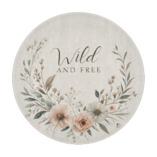 Tabla De Cortar Flores Boho Minimalistas en Marfil y Rubor