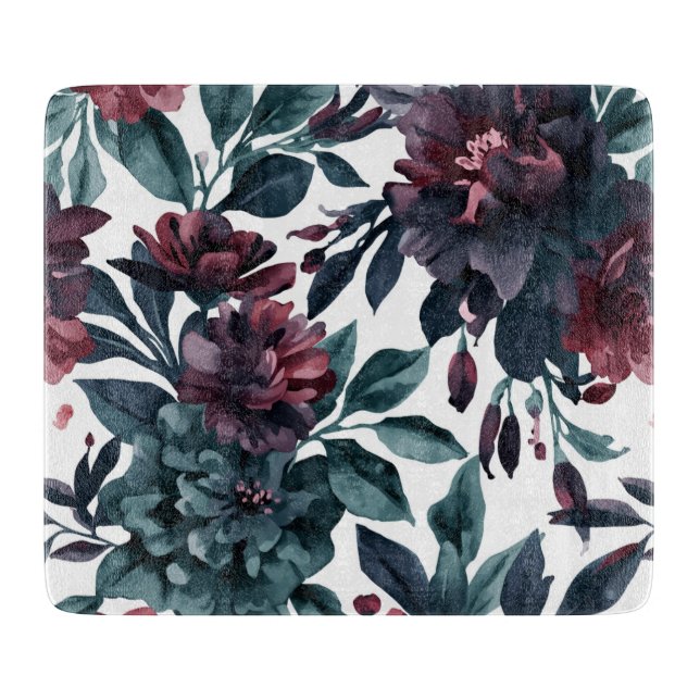 Tabla De Cortar Flores Botánicos de Acuarela Malhumorada (Anverso)