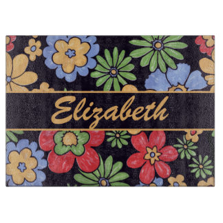 Tabla De Cortar Flores coloridas vivas de encargo a personalizar