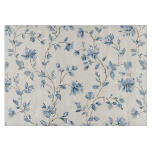 Tabla De Cortar Flores crema azules bonitas