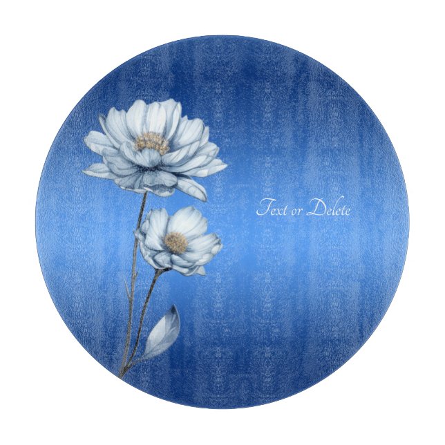 Tabla de cortar flores de acuarela azules (Anverso)