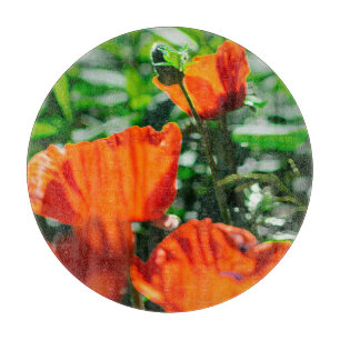 Tabla De Cortar Flores de adormidera de Naranja rojo estilizado