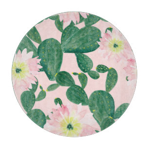 Tabla De Cortar Flores de cactus: pintura acuarela