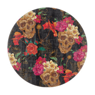 Tabla De Cortar Flores De Calavera: Fondo Oscuro Sin Marea.