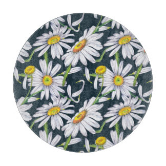 Tabla De Cortar Flores De Chamomile: Acuarela Azul Oscuro.