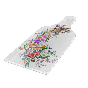 Tabla De Cortar Flores de colores Bouquet Giraffe - Dibujo Floral