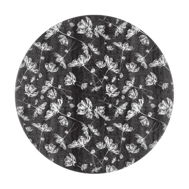 Tabla De Cortar Flores de cosmos blancos: patrón aislado. (Anverso)