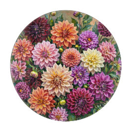 Tabla De Cortar Flores de Dalia Coloridas