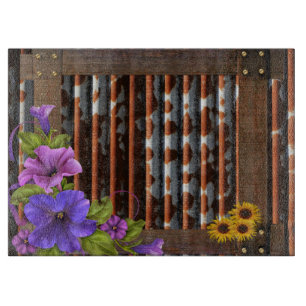 Tabla De Cortar Flores de hojalata corrugada vintage